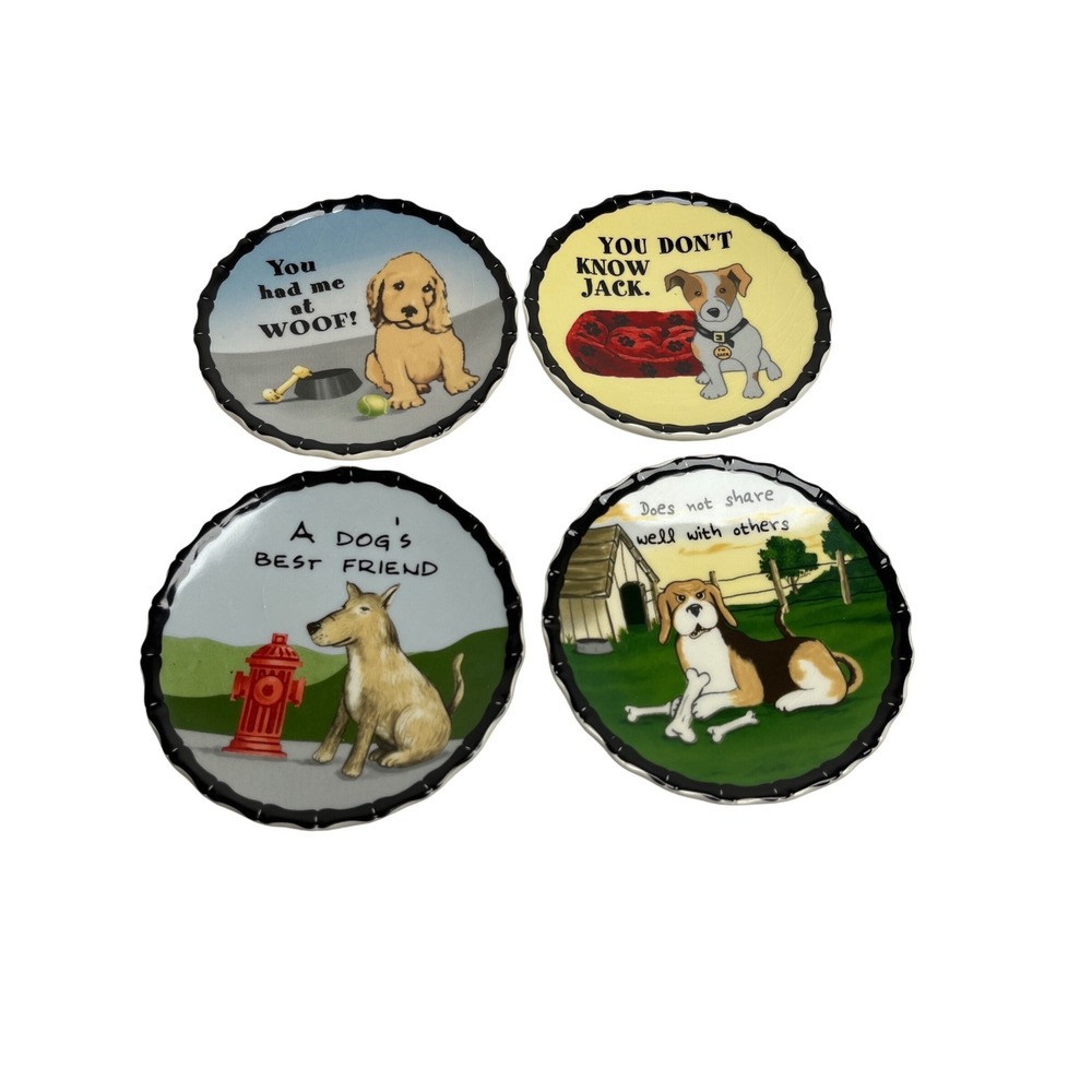 MWW Market Dog Lover Ceramic‎ Coaster Set of 4 Humorous Puppy Illustrations